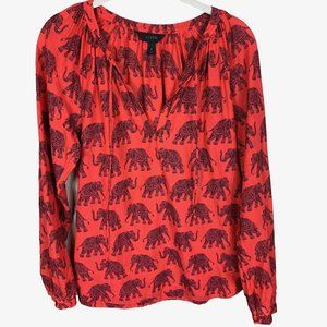 J. Crew Red Elephant Print Blouse
